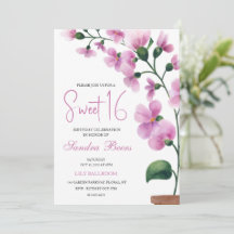 Orquídea Rosa Watercolor Sweet 16 Convite