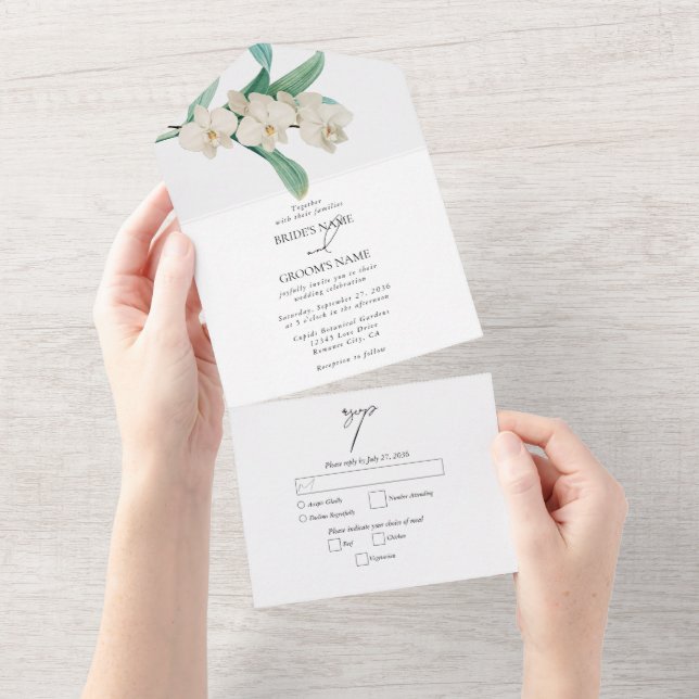 Orquídeas Brancas Florais Casamento Aquarela (Aba destacável)