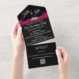Orquídeas da Fuchsia em Black-Wedding-QR código RS