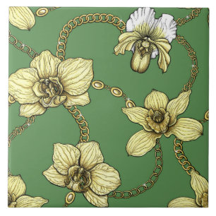 Orquídeas e correntes, amarelas e verdes-kelly