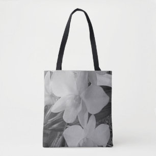 Orquídeas em tons de cinza em sacos de tote impre
