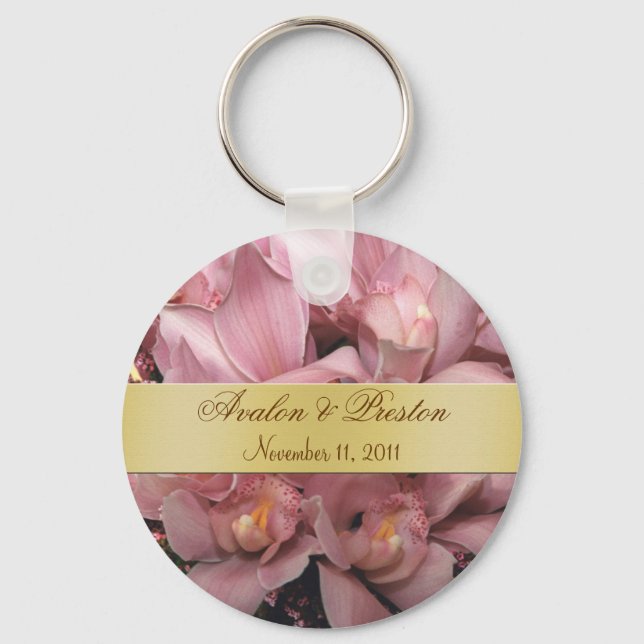 Orquídeas Rosa Casamento Favor Chaveiro Dourado (Frente)
