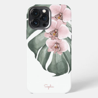 Orquídeas Rosa em Monstera Tropical Floral com Nom