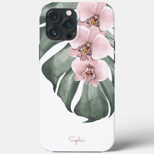 Orquídeas Rosa em Monstera Tropical Floral com Nom (Verso)