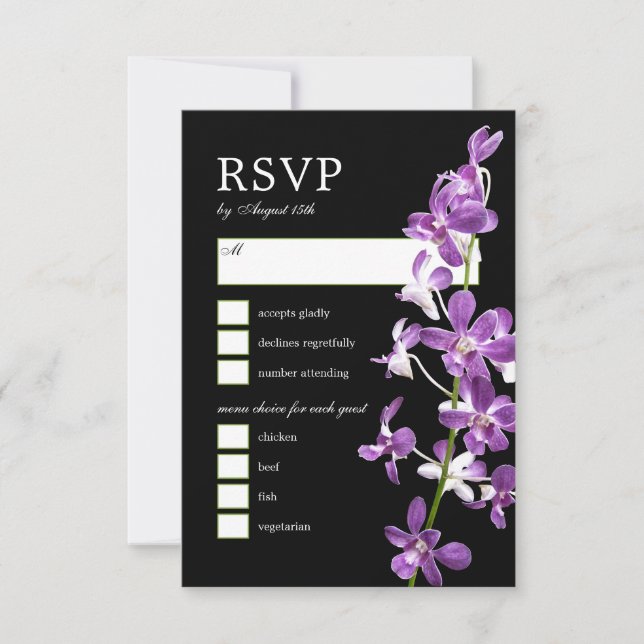Orquídeas Roxas, Cartão RSVP de Casamento Elegante (Frente)