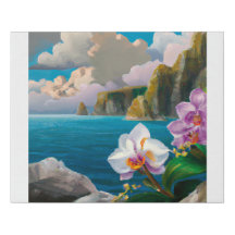 Orquídeas tropicais, oceanos, algemas e nuvens