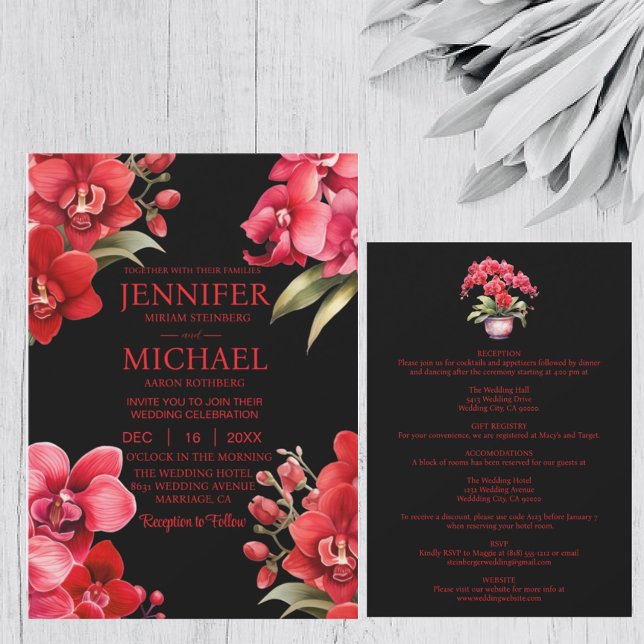 Orquídeas Vermelhas Em Um Convites De Casamento (Criador carregado)