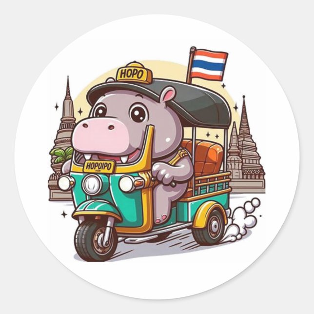 Os adesivos Tuk-Tuk Adventure de Moo Deng (Frente)