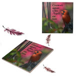 Os cardeais aparecem quando os anjos estão perto d<br><div class="desc">A fé de um pássaro lhe permite voar. Acredite! O rosa deste belo azulejo cerâmico cardeal brilha cada espírito. "Cardeais aparecem quando os anjos estão perto" Você acredita que os cardeais no seu jardim são presentes do céu? Muitos acreditam que a presença de um Cardeal é o espírito de um...</div>