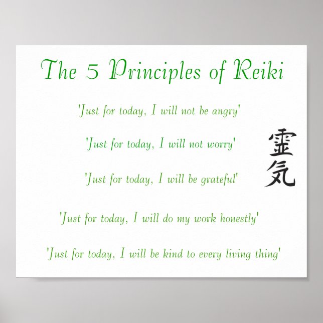 Os cinco princípios do Poster de Reiki (Frente)