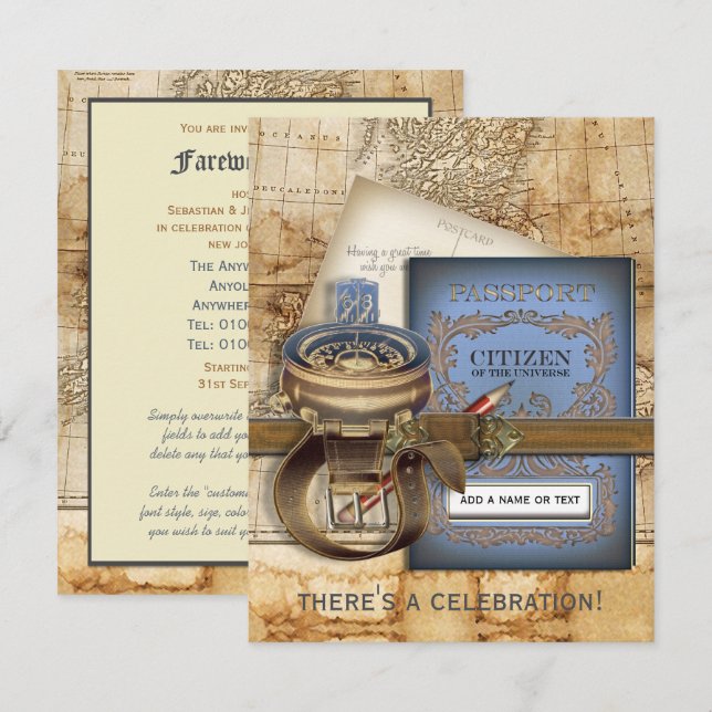 Os Convites de festas de Despedida do Viajante (Frente/Verso)