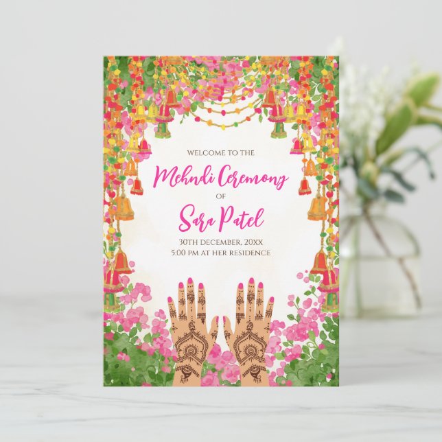 Os convites Mehndi convidam o casamento hindu (Em pé/Frente)