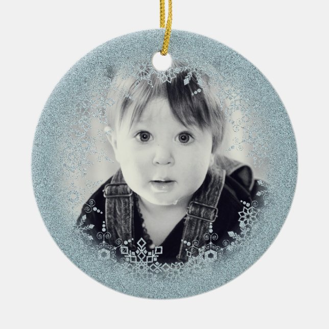 Os enfeites de natal do bebê - floco de neve azul (Frente)