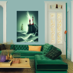 Os faróis do mar AI Art Poster