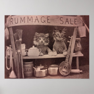Os gatos do vintage Rummage o poster da venda
