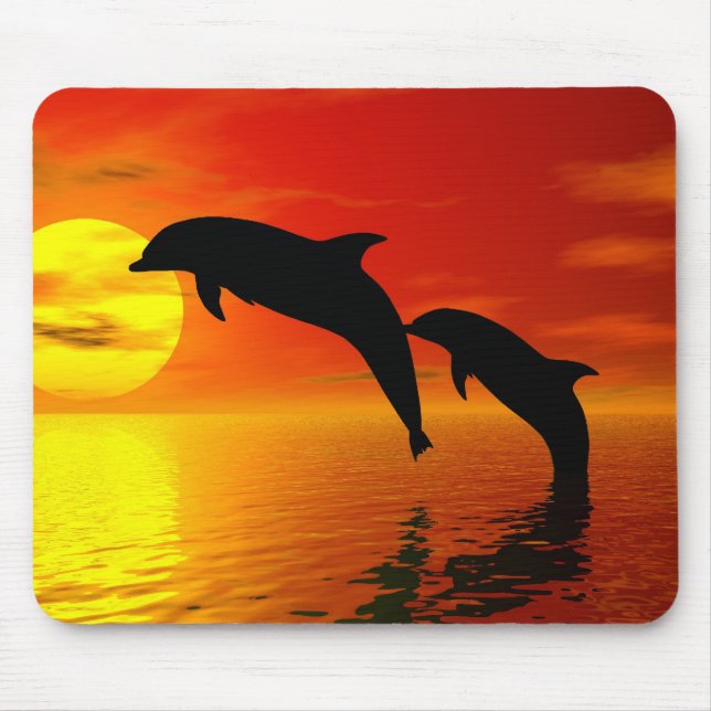 Os golfinhos que saltam o por do sol Mousepad (Frente)