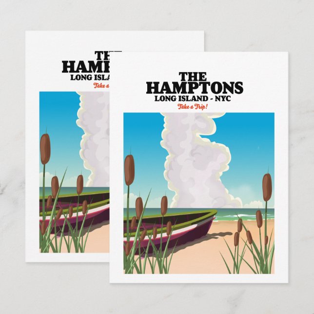 Os Hamptons Long island NYC, cartaz de viagem. (Frente/Verso)
