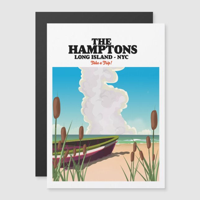 Os Hamptons Long island NYC, cartaz de viagem. (Frente/Verso)