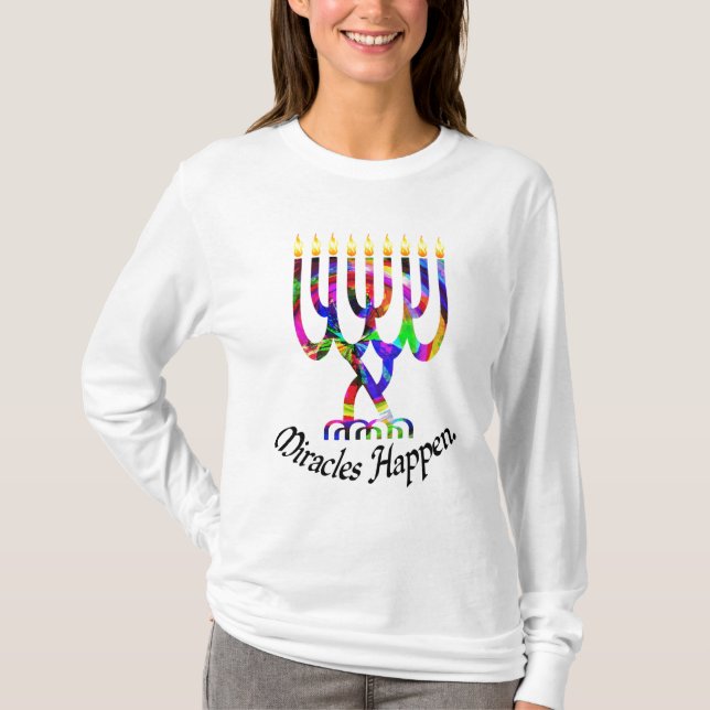 Os milagre acontecem camisa de Menorah (Frente)