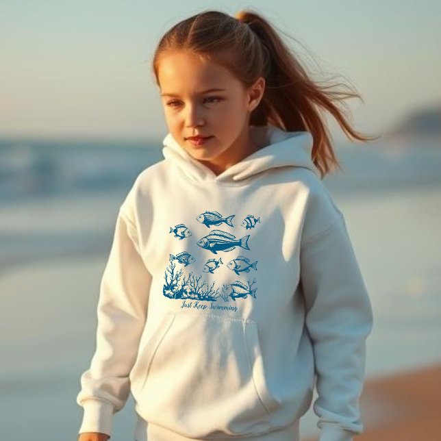 Os Peixes Continuam Nadando (Fishes under Water, Just Keep Swimming Fisherman Style Trend Kids Hoodie Blue)