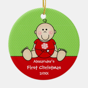 Os primeiros enfeites de natal do bebê bonito do