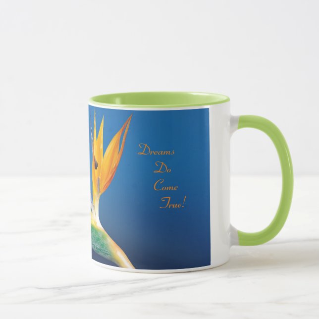 Os "sonhos vêm" pássaro verdadeiro da caneca do (Direita)