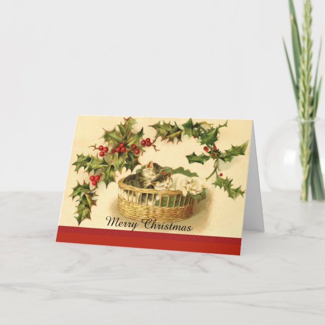 Os três gatinhos num cartão de Natal de cesta (Frente)