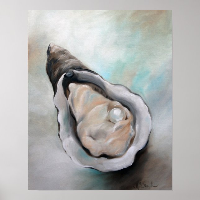 ostra e Pearl Beach Seafood Art Poster (Frente)