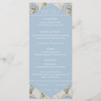 Ostras Aquarela Casamento - Menu Plano Azul Claro
