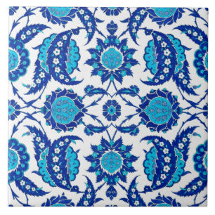 Otomano Iznik Saz Folha Floral Azul Turquesa