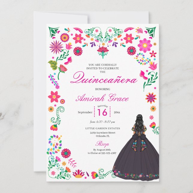 Otomi, Bordado Mexicano Quinceañera Convite (Frente)