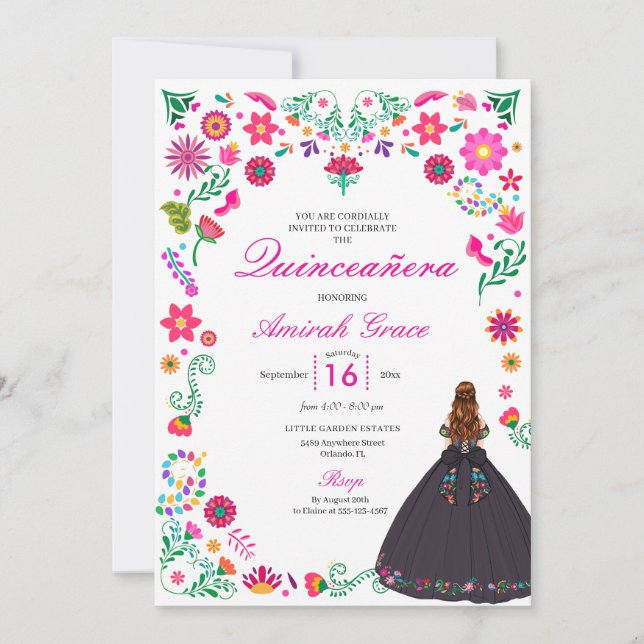 Otomi, Bordado Mexicano Quinceañera Convite (Frente)