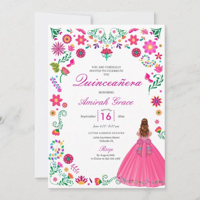 Otomi, Bordado Mexicano Quinceañera Convite (Frente)