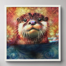 Otter Abstrato Floral Teal Laranja Vermelho Laranj
