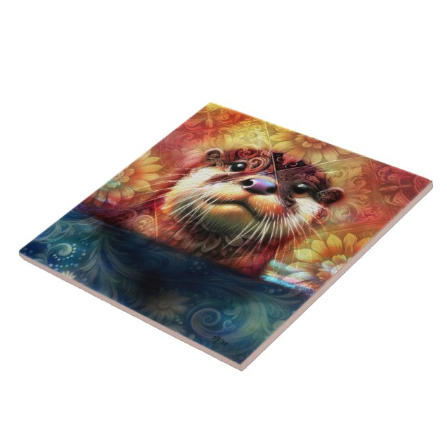 Otter Abstrato Floral Teal Laranja Vermelho Laranj (Lateral)