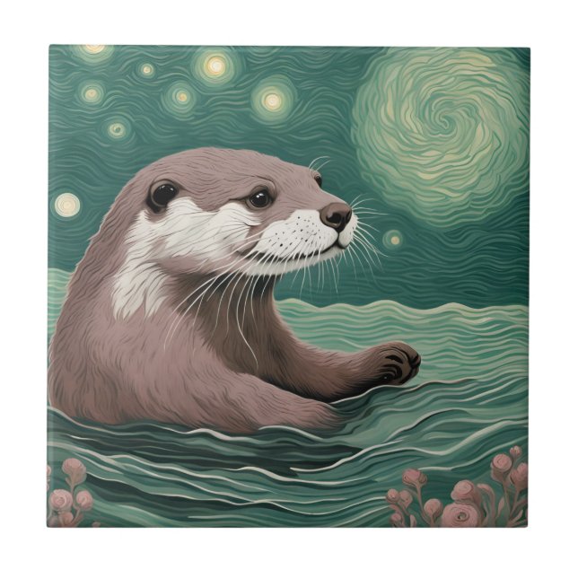 Otter em uma Sage do Oceano Noturno Estrelada e Ro (Frente)