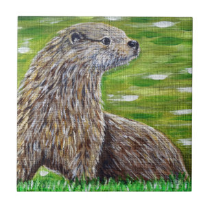 Otter sobre uma pintura na margem de um rio