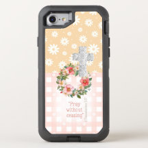 Cute Pink Peach Rose Wreath Cross Christian