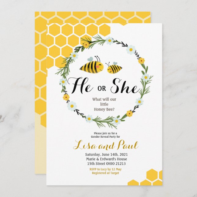 Ou género da abelha revelam o convite (Frente/Verso)