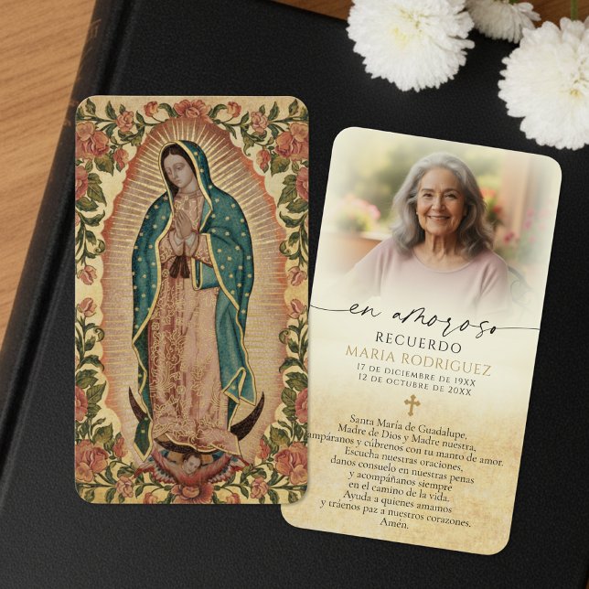 Our Lady of Guadalupe Photo Spanish Memorial Cards (Criador carregado)