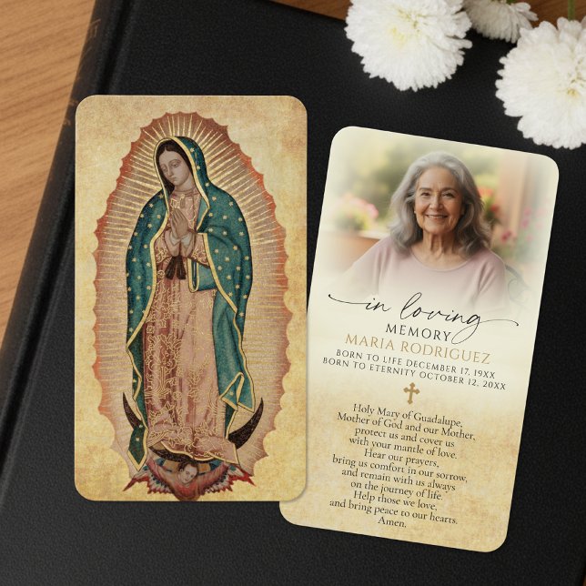 Our Lady of Guadalupe Prayer Photo Sympathy Cards (Criador carregado)