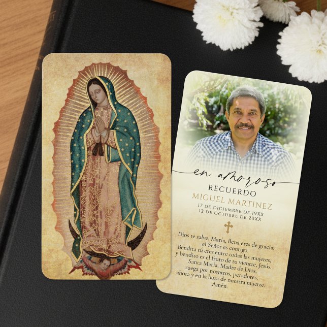 Our Lady of Guadalupe Spanish Memorial Prayer Card (Criador carregado)