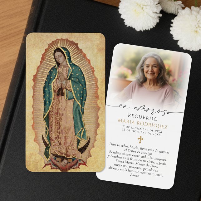 Our Lady of Guadalupe Spanish Memorial Prayer Card (Criador carregado)