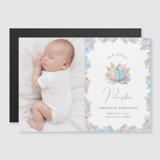 Our Little Pumpkin Baby Photo Birth Announcement (Frente/Verso)