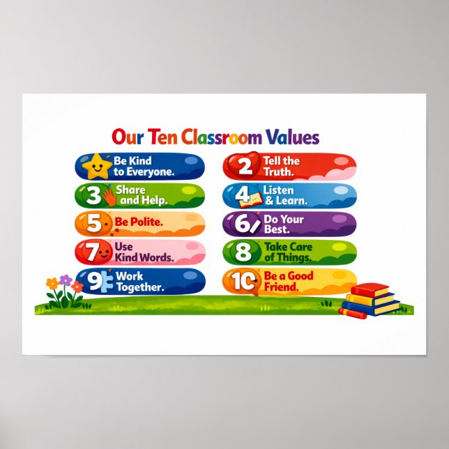 Our Ten Classroom Values - 11x17 Landscape Poster (Frente)