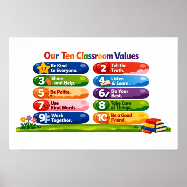 Our Ten Classroom Values – 12×18 Landscape Poster (Frente)