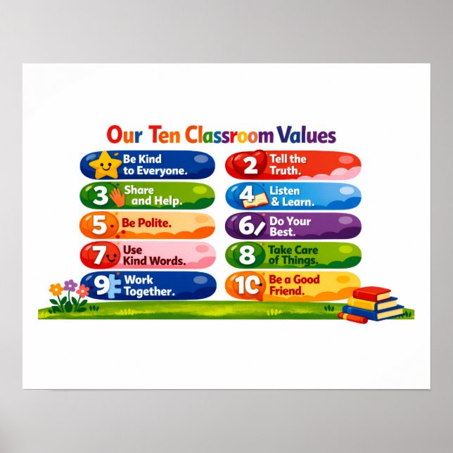 Our Ten Classroom Values – 16x20 Landscape Poster (Frente)