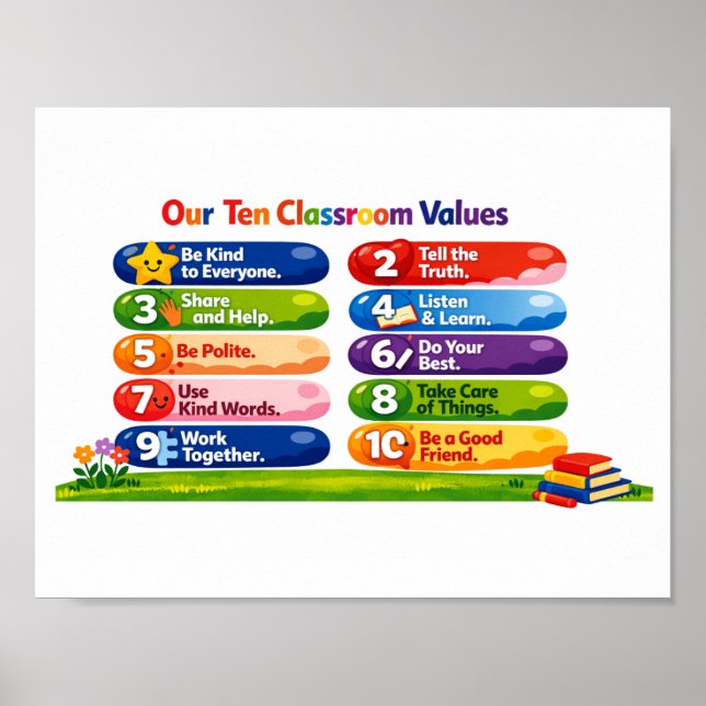Our Ten Classroom Values – 8.5×11 Landscape Poster (Frente)