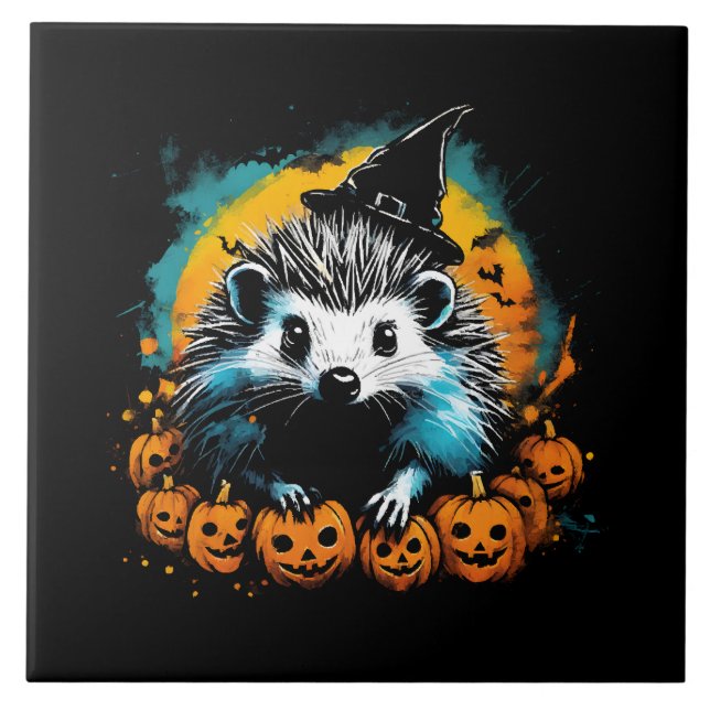 ouriço de Halloween e abóboras fofos (Frente)