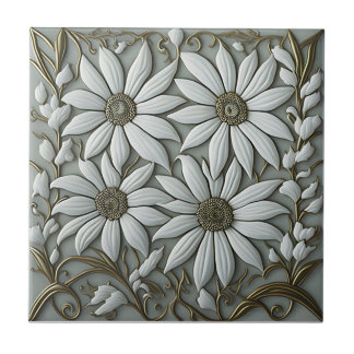 ouro 3D Decor de Parede Floral Nouveau Azulejo cer
